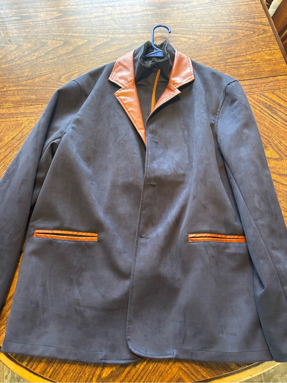 Men's Navy Jacket with Brown Leather Trim